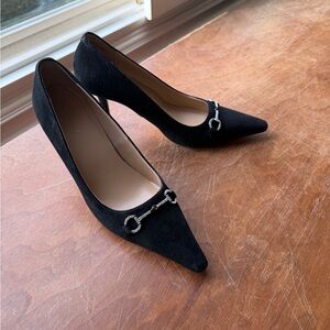 Ann Taylor Black Suede Heels with Silver Accents